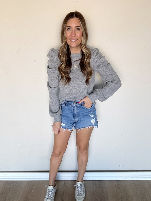 Sarah Puff Sleeve Top - Grey - FINAL SALE