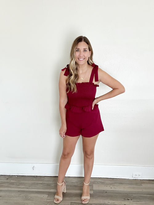 Addelyn Romper - Wine - FINAL SALE