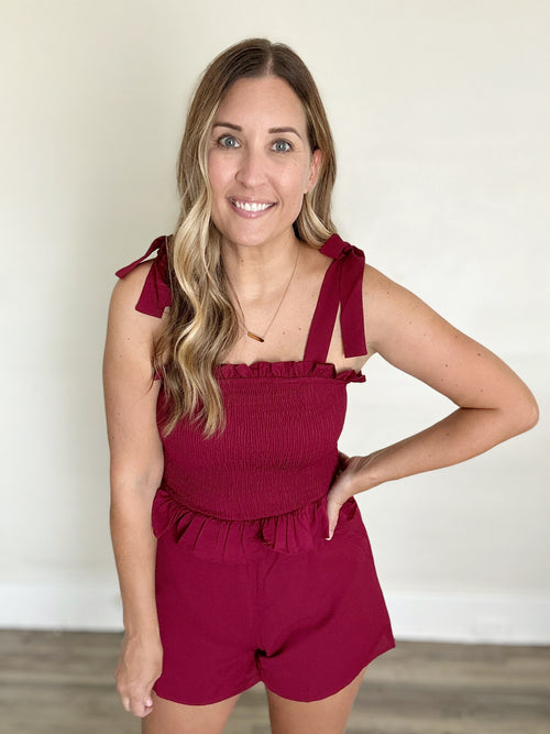 Addelyn Romper - Wine - FINAL SALE