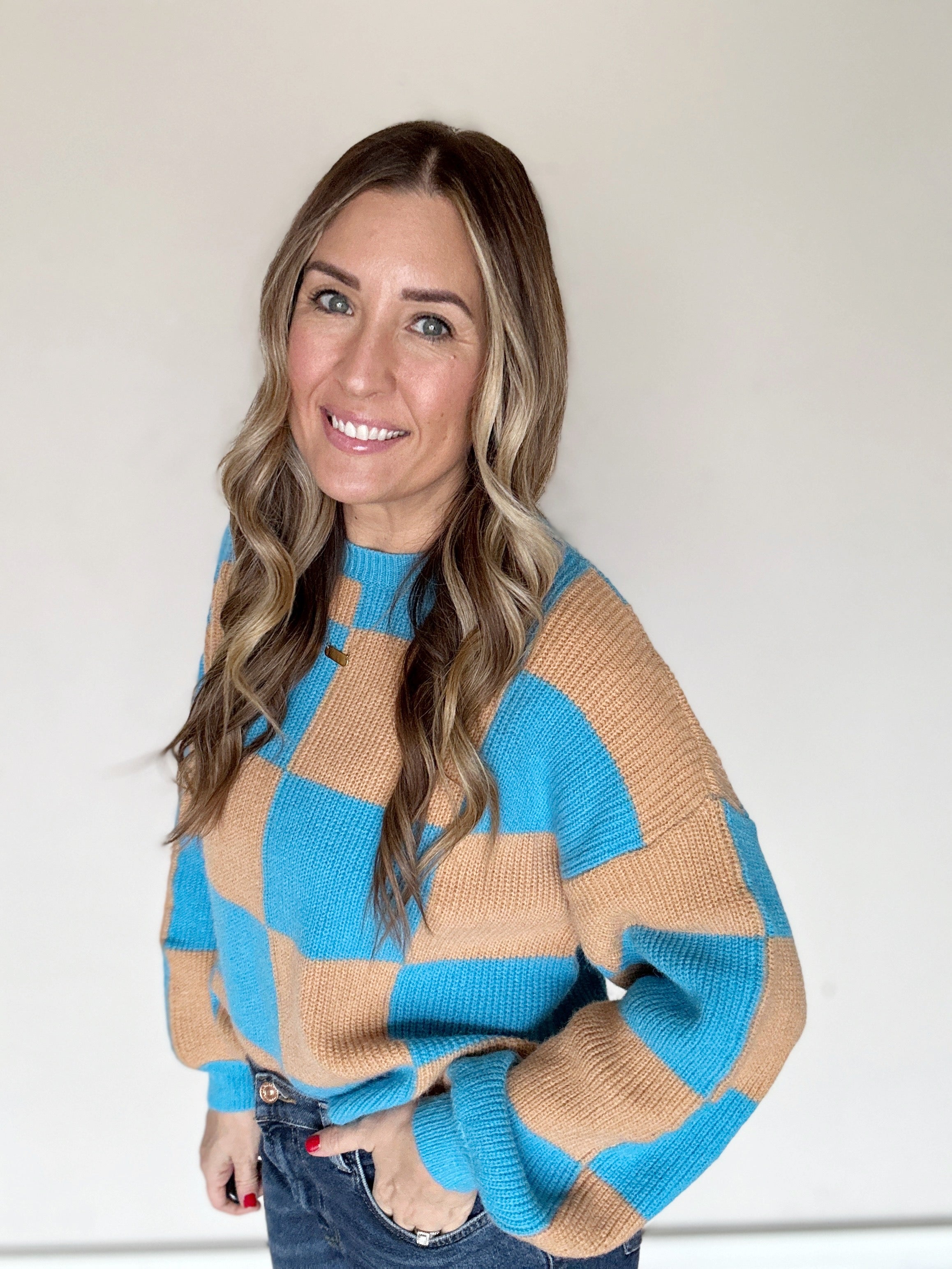 Briley Sweater - Teal/Taupe - FINAL SALE