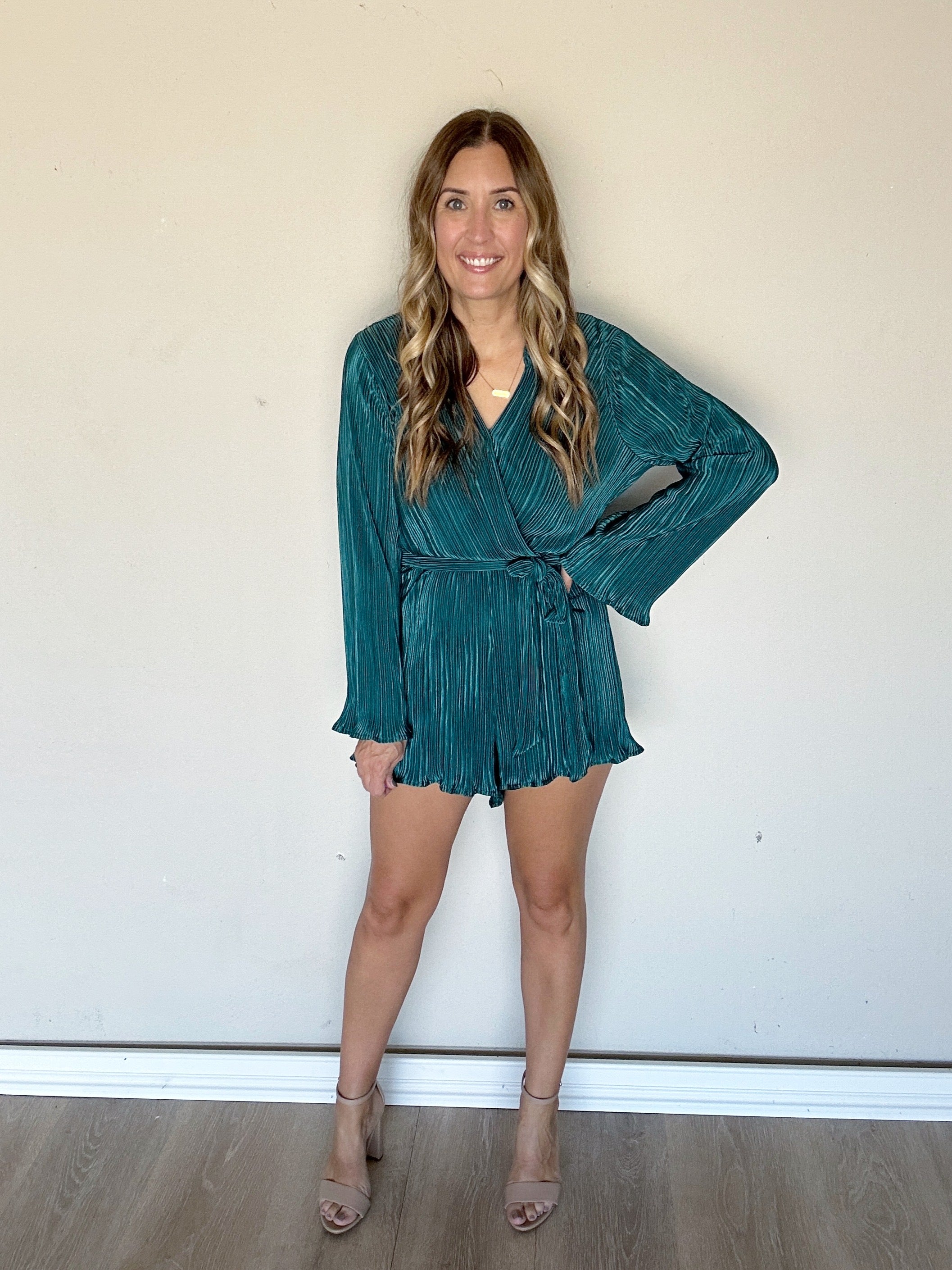 Emerald Plisse Romper (TAKE 40% OFF WITH CODE 'ENDOFYEAR')